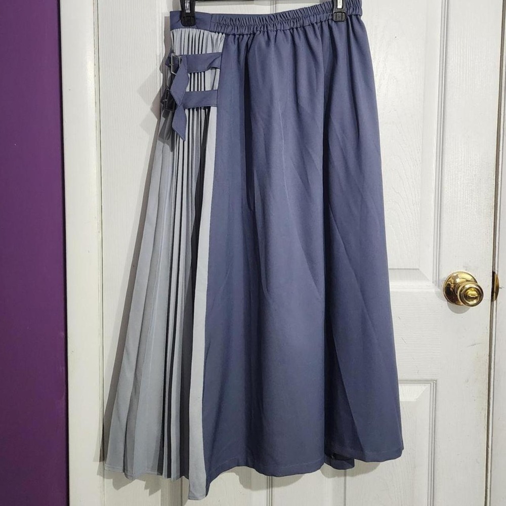 Blue Asymmetrical Pleated Midi Skirt